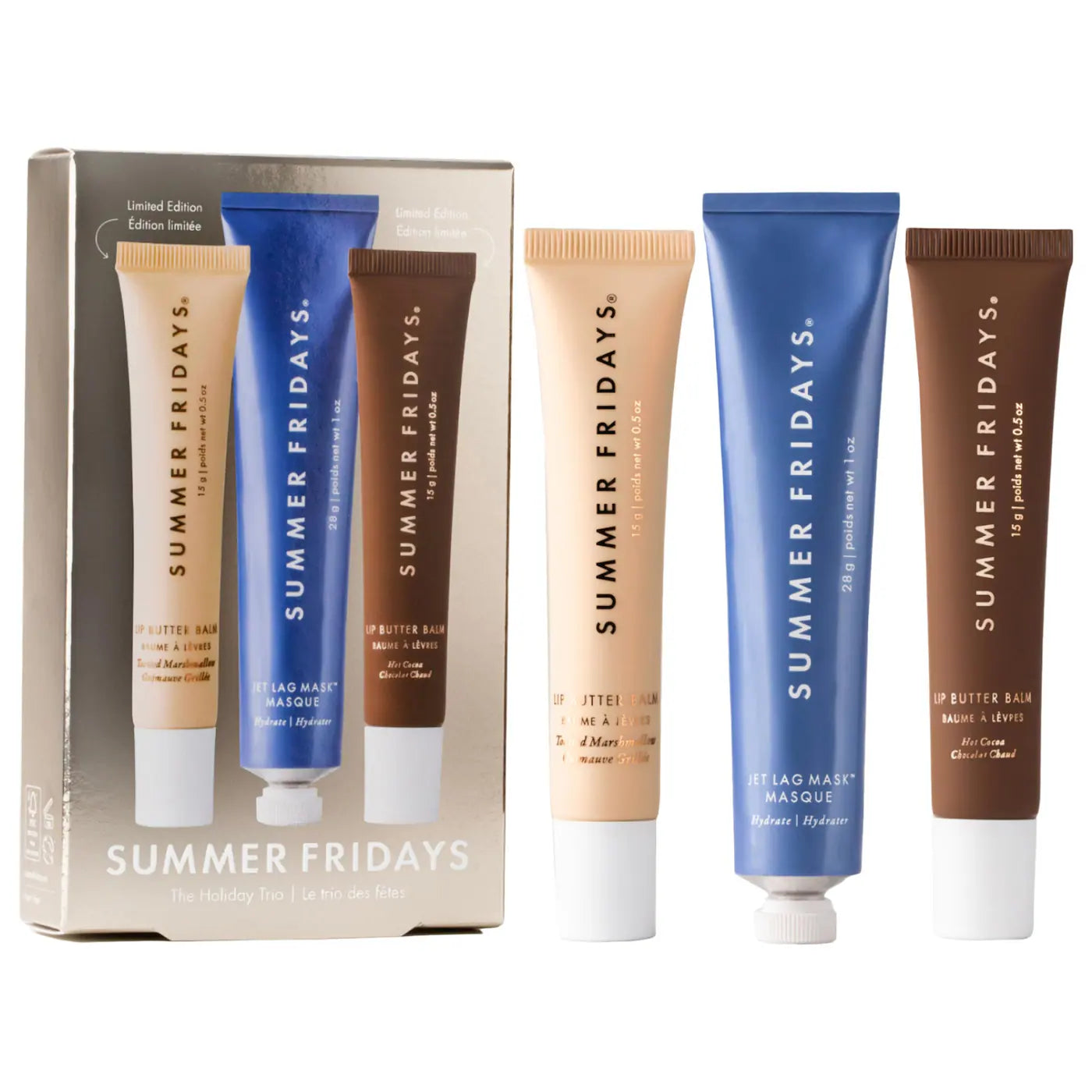 Summer Fridays
The Holiday Trio Set with Lip Butter Balm in Hot Cocoa & Toasted Marshmallow