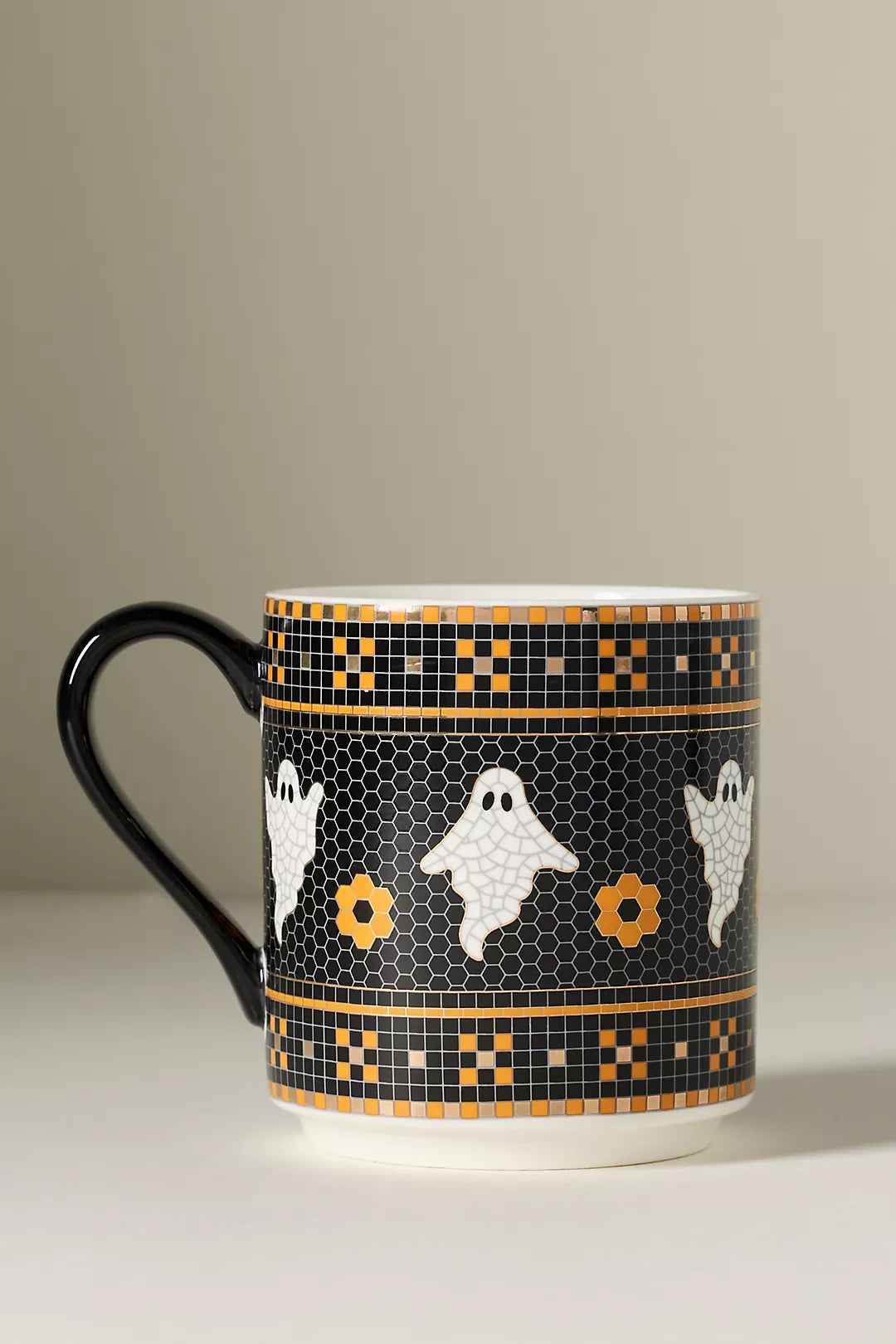 Ghost Bistro Tile Stoneware 24k Gold Accent Halloween Mug