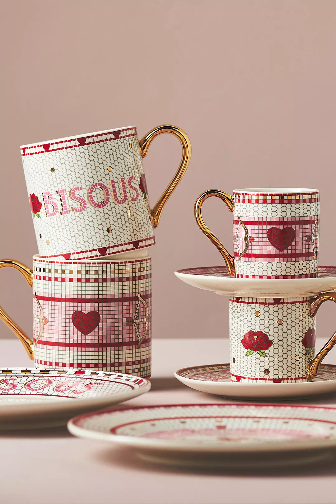 The Bistro Tile Stoneware Espresso Cup & Saucer: Valentine's Edition