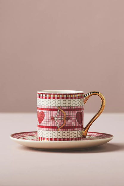The Bistro Tile Stoneware Espresso Cup & Saucer: Valentine's Edition