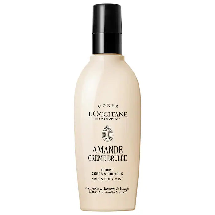 L'Occitane 
Amande Crème Brûlée Hair & Body Fragrance Mist with Almond + Vanilla Notes
