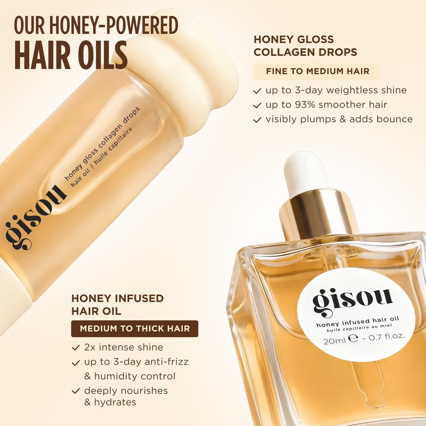 Gisou Honey Gloss Collagen Drops Hair Oil 20ml