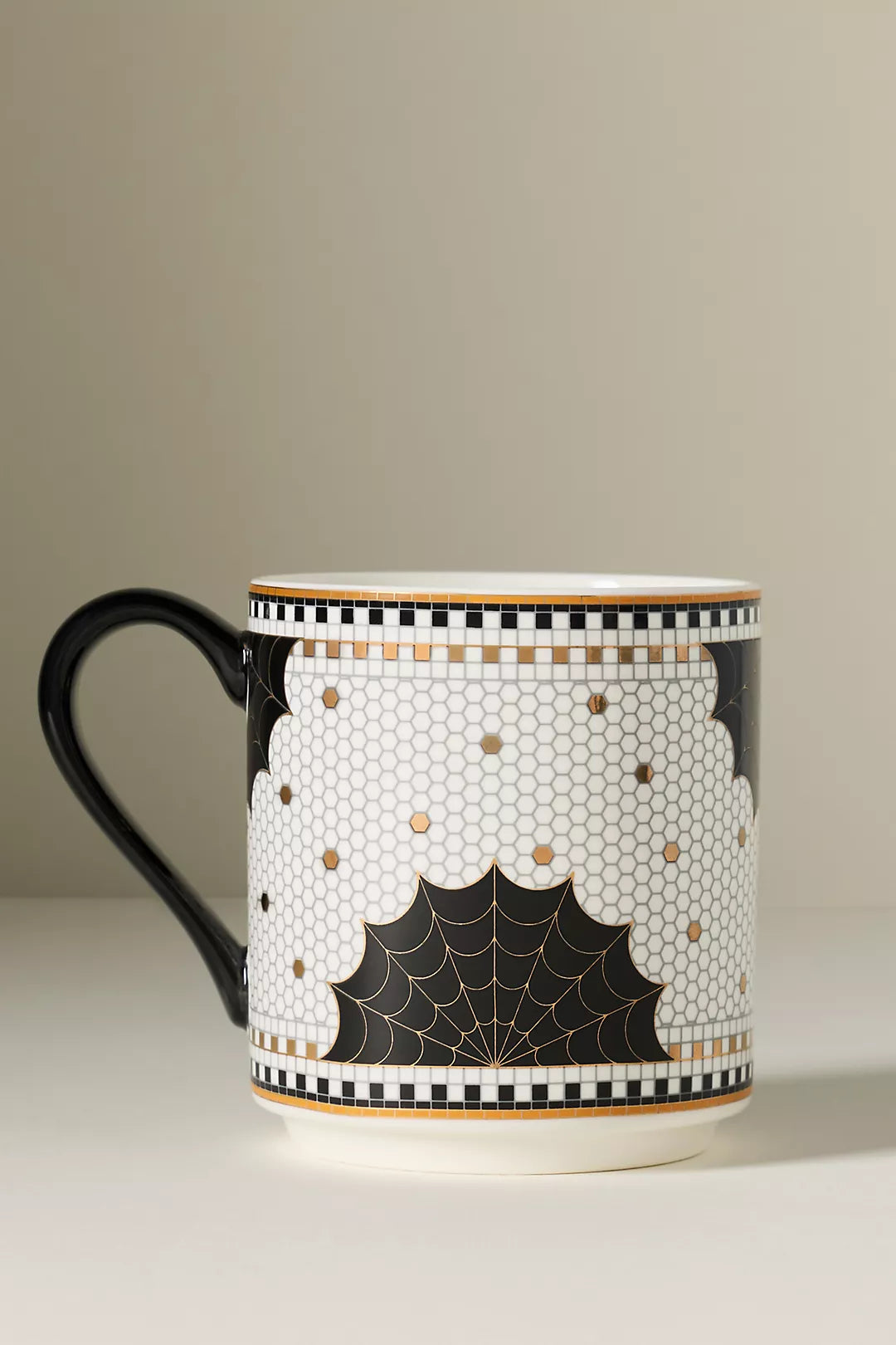 Jack-O-Lantern Bistro Tile Stoneware 24k Gold Accent Halloween Mug