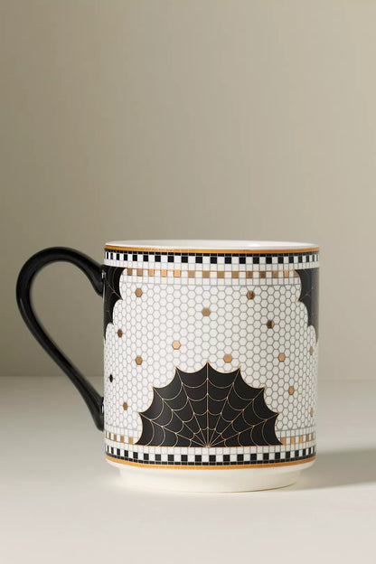 Jack-O-Lantern Bistro Tile Stoneware 24k Gold Accent Halloween Mug