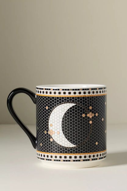 Owl Bistro Tile Stoneware 24k Gold Accent Halloween Mug