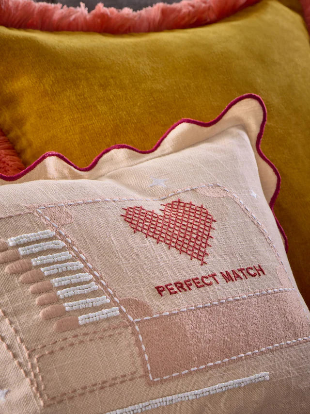 Pink 30 X 40cm Valentines Embroidered Perfect Match Cushion