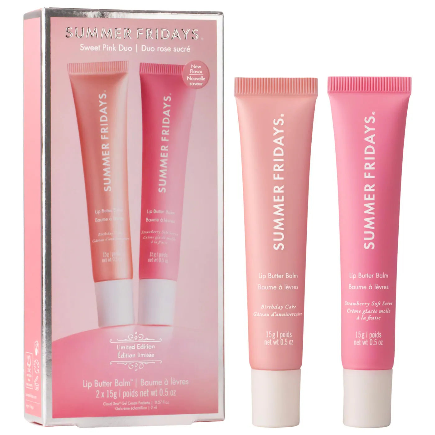Summer Fridays 
Sweet Pink Duo with Birthday Cake + Strawberry Soft Serve Lip Butter Balm