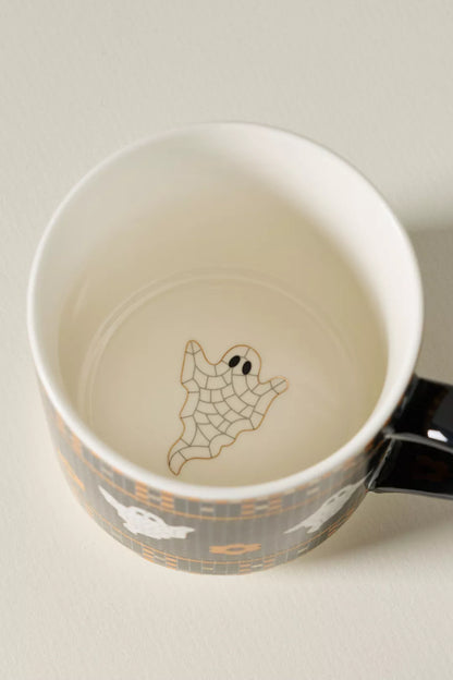 Ghost Bistro Tile Stoneware 24k Gold Accent Halloween Mug