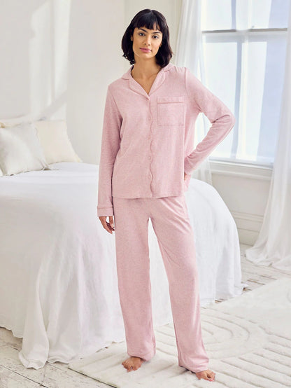 Pink Scallop Edge Pyjamas Set