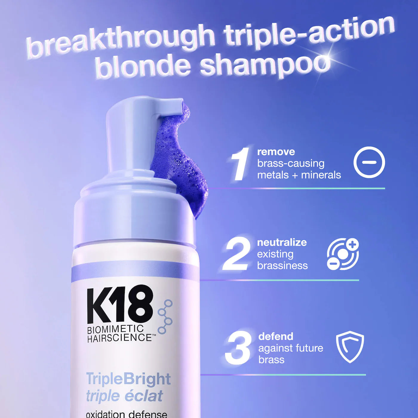 K18 Biomimetic Hairscience 
TripleBright Oxidation Defense Purple Shampoo Foam