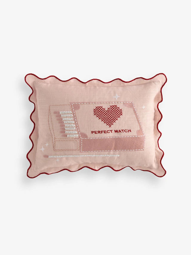Pink 30 X 40cm Valentines Embroidered Perfect Match Cushion