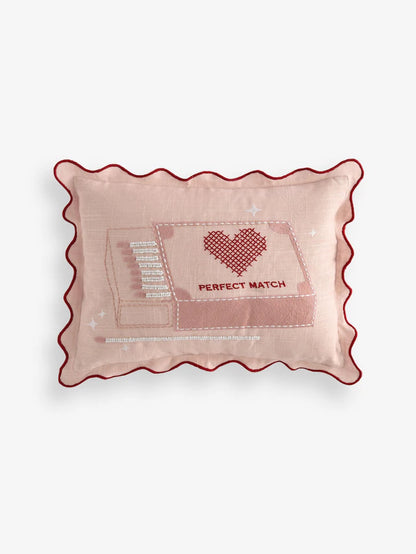 Pink 30 X 40cm Valentines Embroidered Perfect Match Cushion