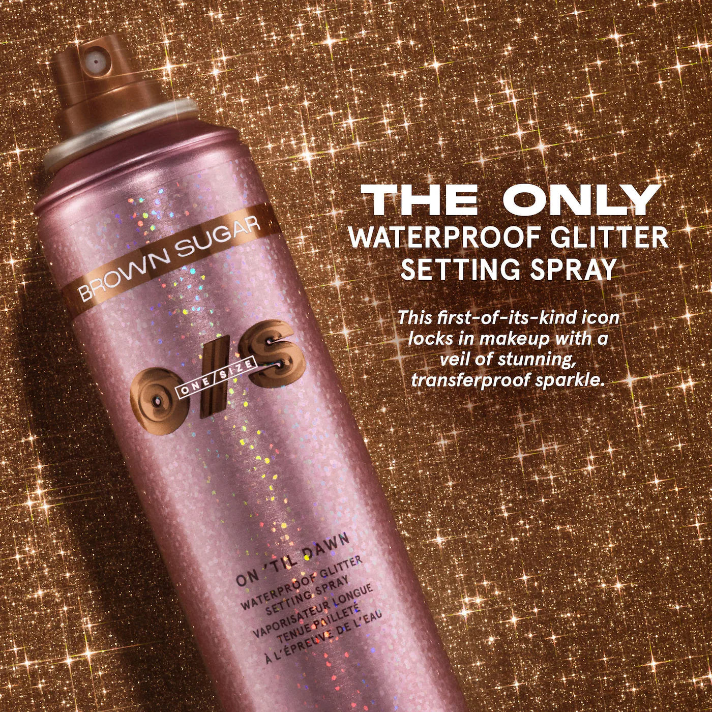 ONE/SIZE by Patrick Starrr 
On 'Til Dawn Waterproof Glitter Setting Spray - Brown Sugar