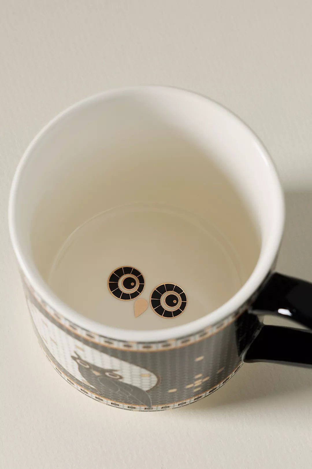Owl Bistro Tile Stoneware 24k Gold Accent Halloween Mug
