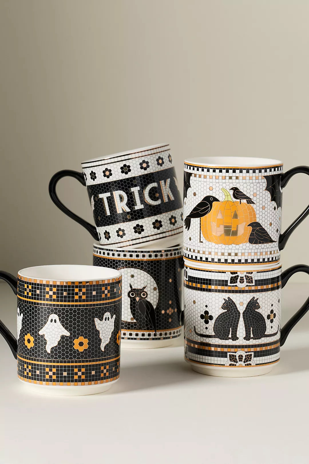 Ghost Bistro Tile Stoneware 24k Gold Accent Halloween Mug