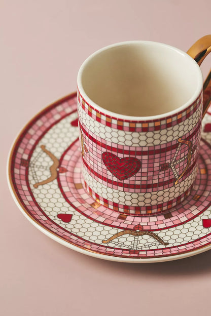 The Bistro Tile Stoneware Espresso Cup & Saucer: Valentine's Edition