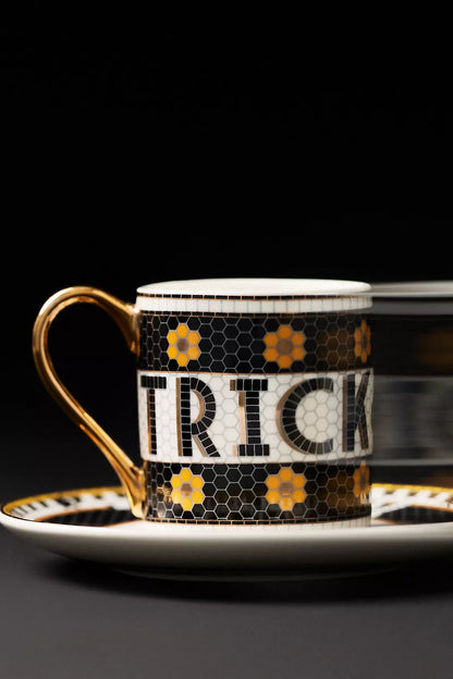 Bat Bistro Tile Stoneware 24k Gold Accent Halloween Espresso Cup