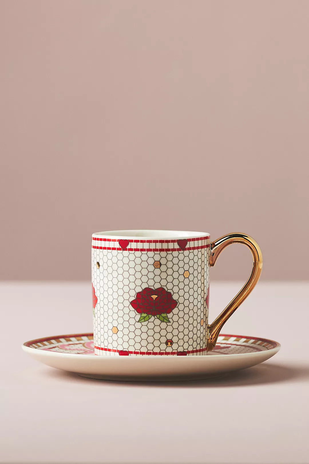 The Bistro Tile Stoneware Espresso Cup & Saucer: Valentine's Edition