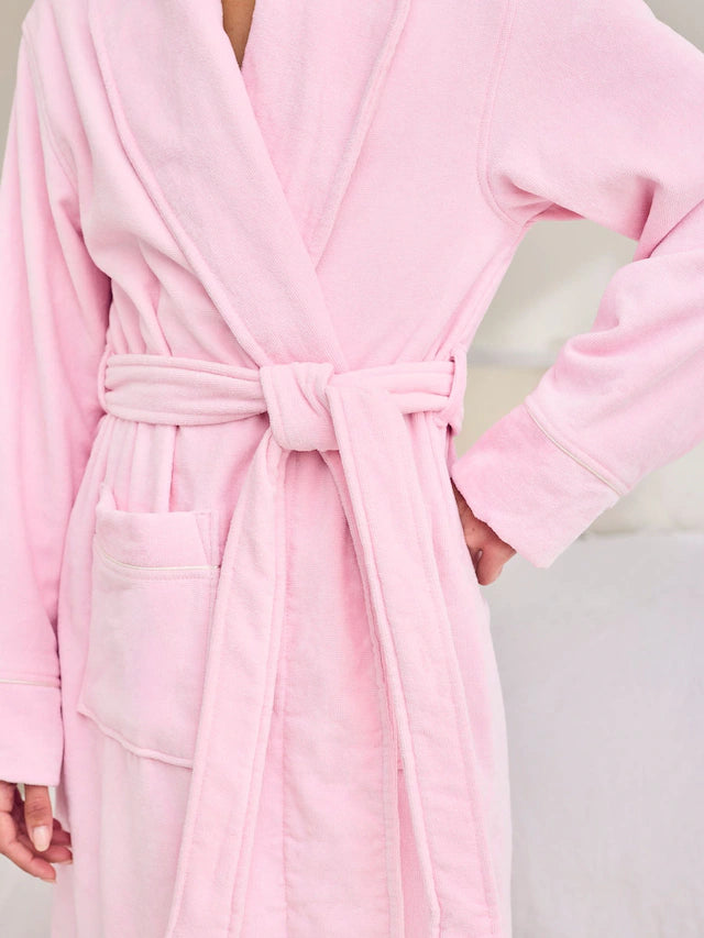Pink Cotton Towelling Embroidered Good Morning Dressing Gown
