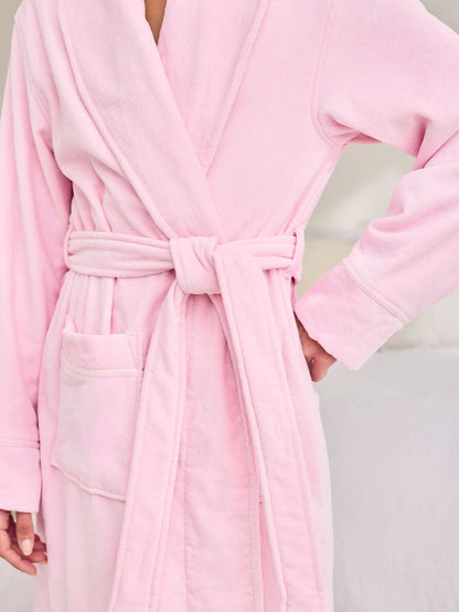 Pink Cotton Towelling Embroidered Good Morning Dressing Gown