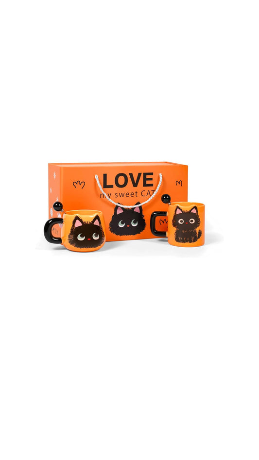 Black Cat Coffee Mug Set